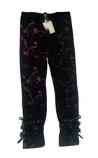 Gothic Purple  Glitter Rose SDL Leggings With Lace Trim Detail Size s