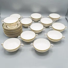 Minton Aragon Cream Soup Bowl & Underplates Set of 12 - FREE USA SHIPPING