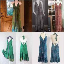 Indian Vintage wholesale lot 20pc gypsy Sari Silk Maxi Boho Hippie Halter dress