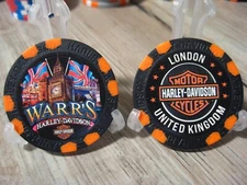 Warr's Harley Davidson Poker Chip - Big Ben - London, England - Black Orange Blk