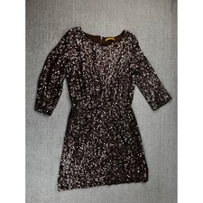 Alice + Olivia Dress Size Large Sequin Brown Silk Mini Dress Glam Party Cocktail