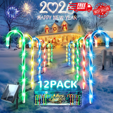12 Pack Solar Candy Cane Pathway Lights - 21" Waterproof LED Christmas Decor