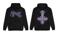 Ghost Chrome Logo  Crucifix Hoodie Men  s Rock Band Merch Graphic Pullover Black