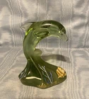 Vintage Rare Fenton Hand Painted/signed Green Dolphin Figurine USA