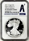 2021 S PROOF AMERICAN SILVER EAGLE TYPE 2 NGC PF70 ULTRA CAMEO ADVANCED RELEASES