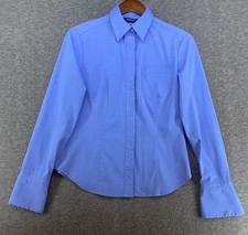 Express Women’s 7/8 Blue Stretch Button Up Dress Shirt Long Sleeve SEE PICS