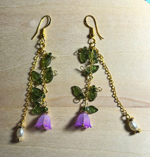 Wisteria earrings , glass leafs