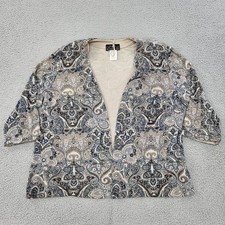 Alex Evenings Blazer Womens 2X Beige Blue Paisley Acetate Open Front 3/4 Sleeve