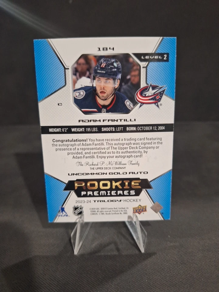 2023-24 UD Trilogy Rookie Premiers Level 2 - Adam Fantilli RC Auto /49 - Image 2 of 2
