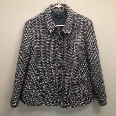 Talbots Wool Blend Blue White Tweed Front Pocket Jacket Size 20W Women Petites