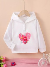 Floral Heart Graphic Buttoned Hoodie