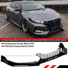 For 20-23 Nissan Sentra V2 Gloss Black Front Bumper Lip Splitter W/ Lower Grill