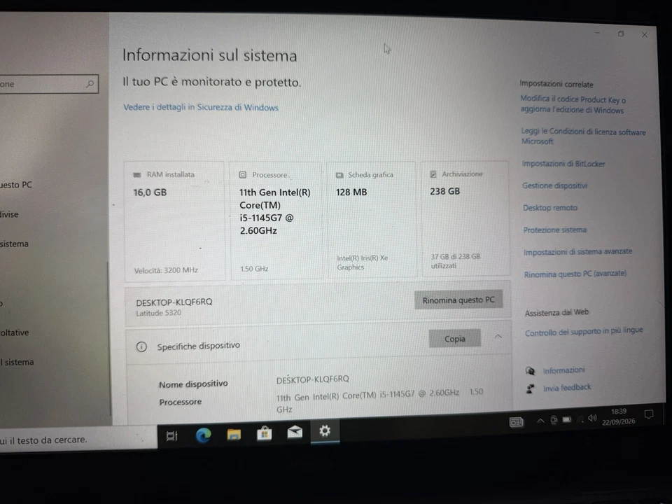 Dell Latitude 5320 · i5-1145G7 · 16GB · 256GB, foto 4 di 5