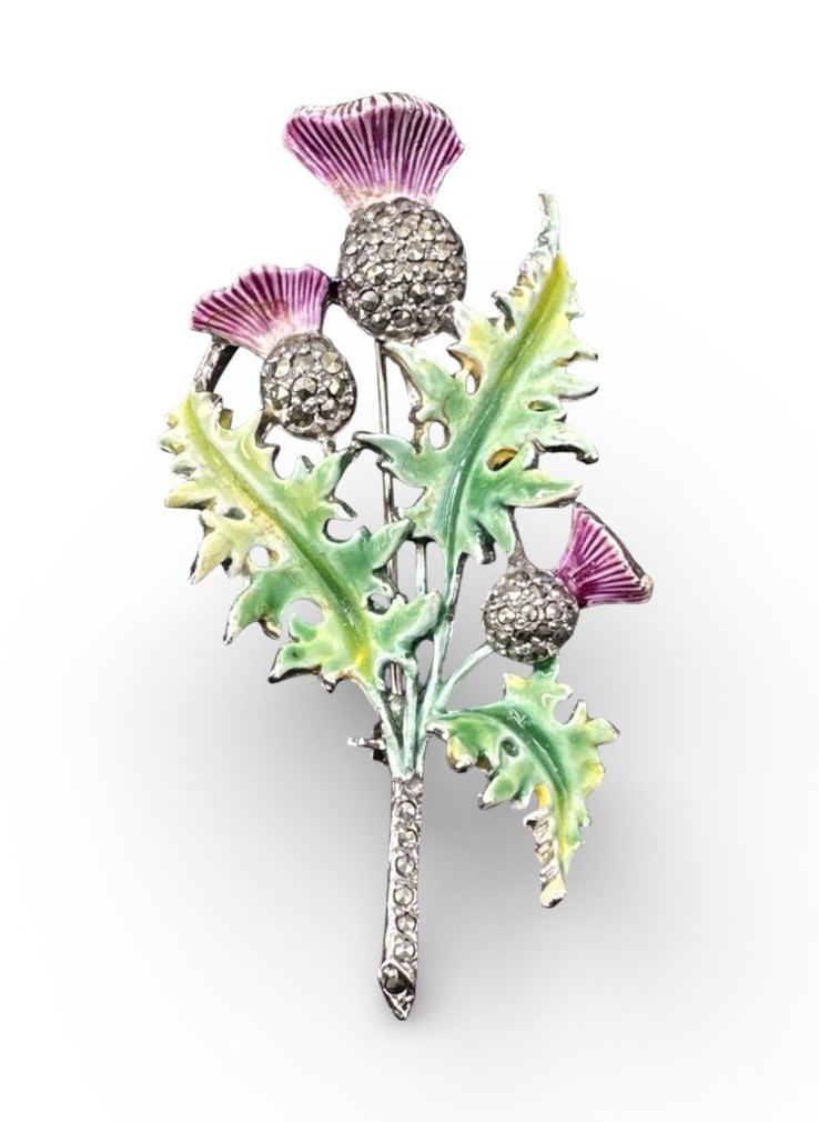 Vintage Thistle Purple Enamel Brooch J42