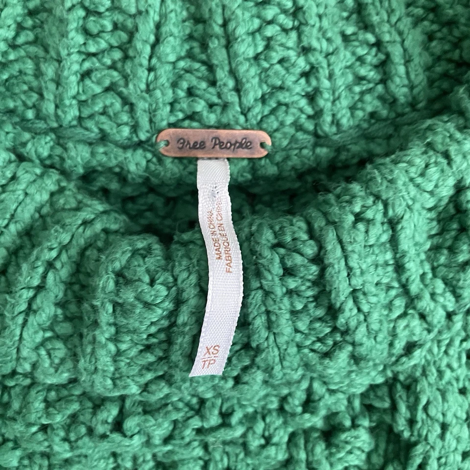 Free People Cutting Edge Cable Knit Sweater Green Cropped Boxy Chunky XSMALL  XS - Image 3 of 4