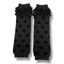 Kids Polka Dot Leg Warmers Charcoal Grey Black Ruffle Trim Knit Toddler Baby