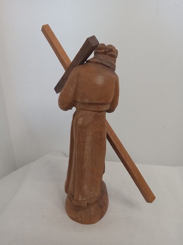 Vintage Hand Carved Olive Wood Jesus Christ Carrying Cross Figure Bethlehem - Picture 4 of 11