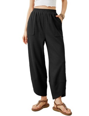 Xiaoxuemeng Women's Baggy Wide Leg Palazzo Harem Pants Elastic Pockets Black XXL