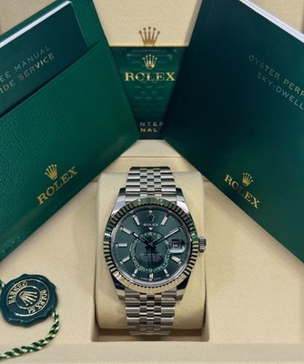 Unworn 2026 Rolex Sky-Dweller 42mm, 18k WG & Steel, Green, Jubilee, 336934-0002
