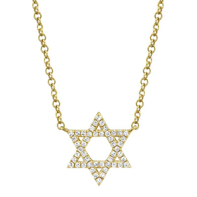 Diamant Davidstern 14K Gelbgold Anhänger Halskette natürlich 0,11CT verstellbar