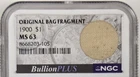 1900 $1 MS 63 Morgan Silver Dollar with piece of Original Bag Fragment NGC