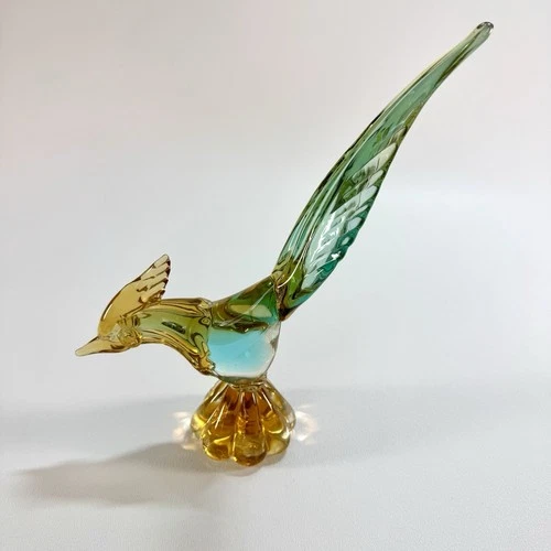 VTG Murano Glass Roadrunner Blue/Green/Amber Figurine 10” Tall
