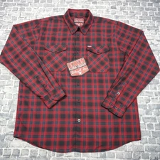 Dixxon Flannel Biltwell Inc Shirt Men 2XL Tall Red Plaid Sticker Logo Motorcycle