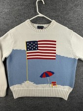 Polo Ralph Lauren American Beach USA Flag Sweater Logo Blue Women Cotton Crew