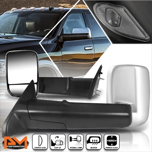 For 09-16 Dodge Ram 1500/2500/3500 Powered+Heated Chrome Side Towing Mirror Pair