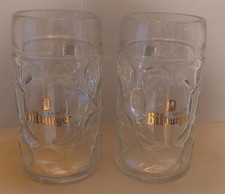 Two Bitburger Beer Glasses Stein 2 Pint 1L Used as display