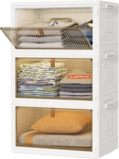 Closet Organizers and Storage 70Qt 3 Pack Stackable Storage Bins with 1 Lid Fold