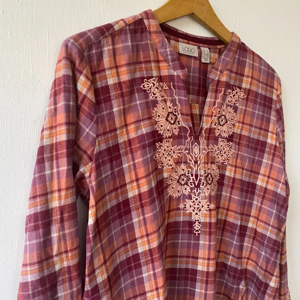 Logo Lori Goldstein Top Mujer Talla 8 Franela Túnica Popover Boho Suroeste Foto 2 de 4