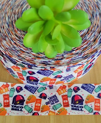 7/8, 1 & 1.5'' (1 YD) Taco Bell Grosgrain Ribbon Live Mas Nachos Hot Sauce