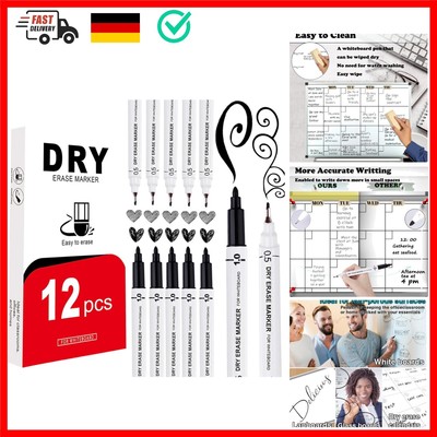 12 Stück Whiteboard Marker Dünn 0.5-1.0 mm,Dual-Tip-whiteboard Stifte Schwarz...