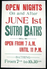 c.1903 SAN FRANSCISCO SUTRO BATHS~RARE ORIGINAL 14"x21" ANTIQUE STREETCAR POSTER