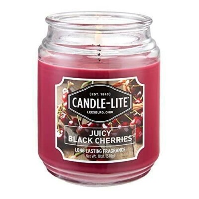 CANDLE-LITE Juicy Black Cherries Single-Wick Candles, 18 oz. Jar, Dark Red NEW*