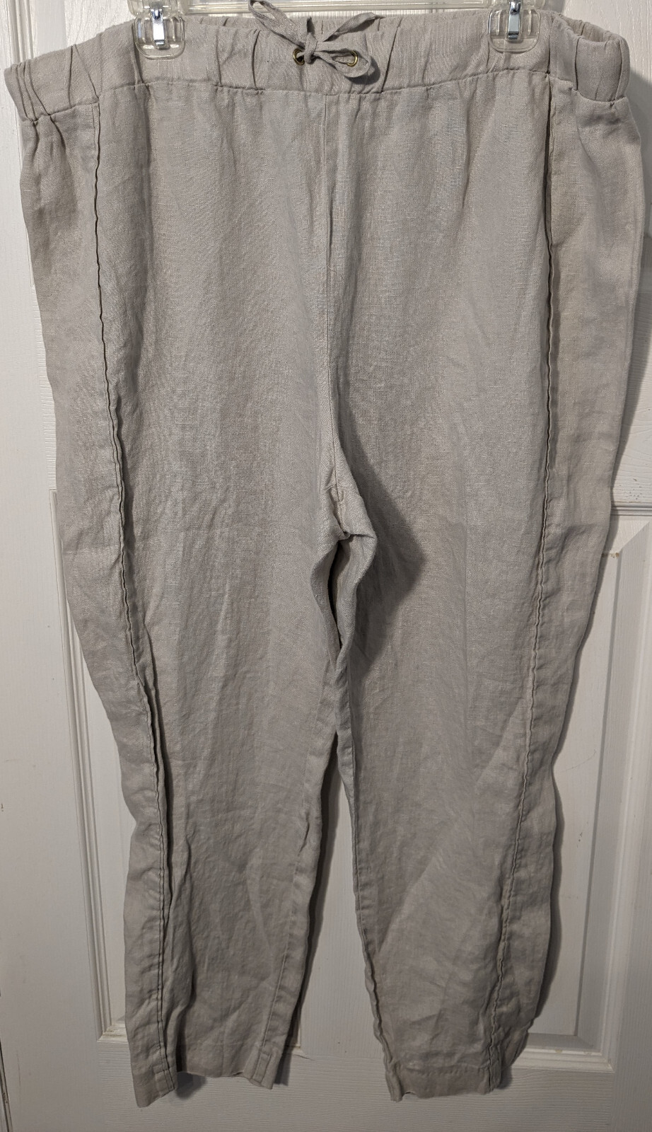 Ellen Tracy Gray Linen Drawstring Waist Casual Pants XL 18