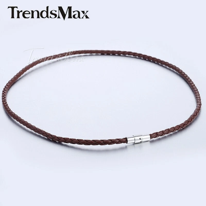 Corda de Cordão Trançado Marrom 4mm Colar de Couro Feito pelo Homem Fecho Magnético Para Homens - Imagem 2 de 4