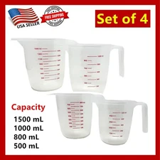 Set of 4 Clear Plastic Measuring Cups, 1500mL, 1000mL, 800mL, 500mL Capacity
