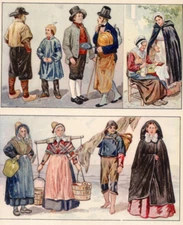 BELGIAN FOLK COSTUMES - Regional Dress of Belgium 1905 Antique Chromolithograph