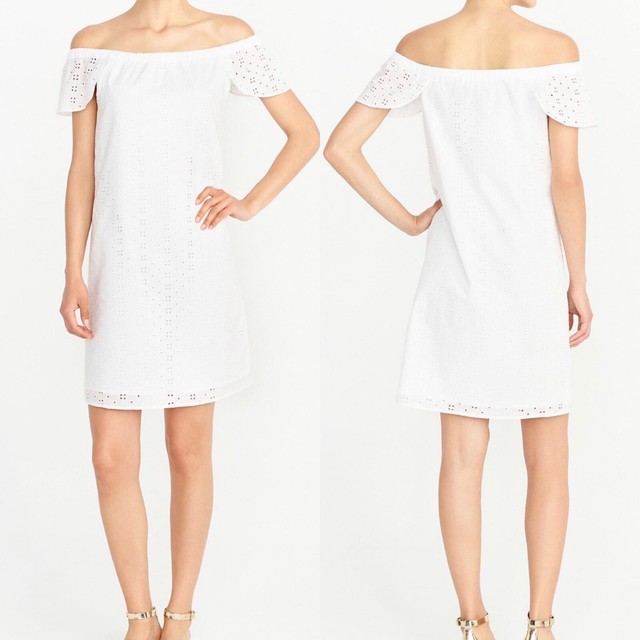 J Crew White Eyelet Off Shoulder Lined Cotton Dress Size L | eBay