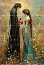 HADES AND PERSEPHONE ART PRINT, Poster Gothic Love, Greek God Goddess Decor D734
