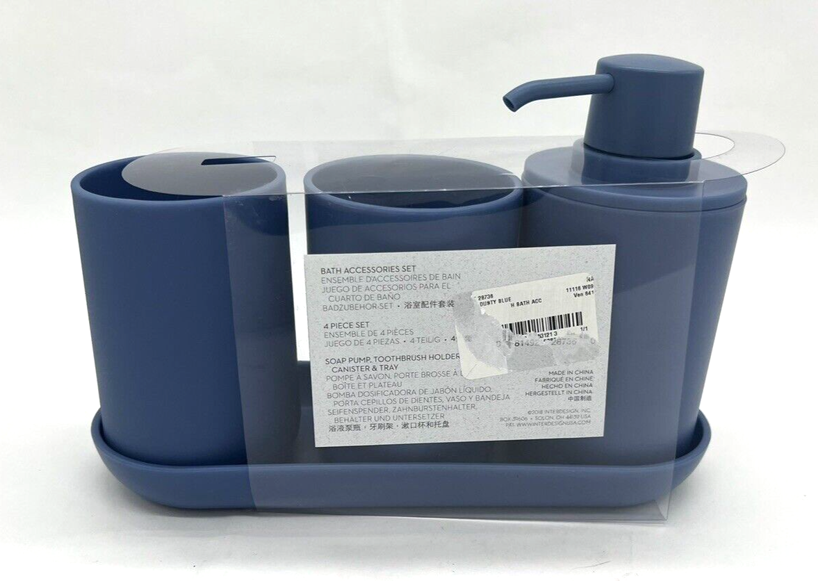 iDesign Bathroom Accessories Set, dust blue, 4Piece Soap Pump