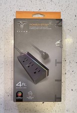 NEW Titan 3-Outlet 4ft Braided Extension Cord with LED Power Strip Black