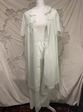 Vintage 90s Barbizon Light Blue Pajama Nightgown Pant Set Top Size Medium
