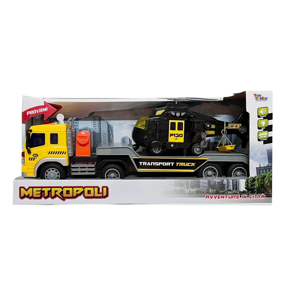 Auto Carro Attrezzi Camion Trasporti Elicottero Nero Luci e Suoni Scala 1:16 - Immagine 3 di 4