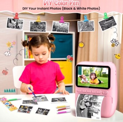 Instant Print Camera for Kids with 3 Rolls of Printer Paper, 1080P Toddler Digit