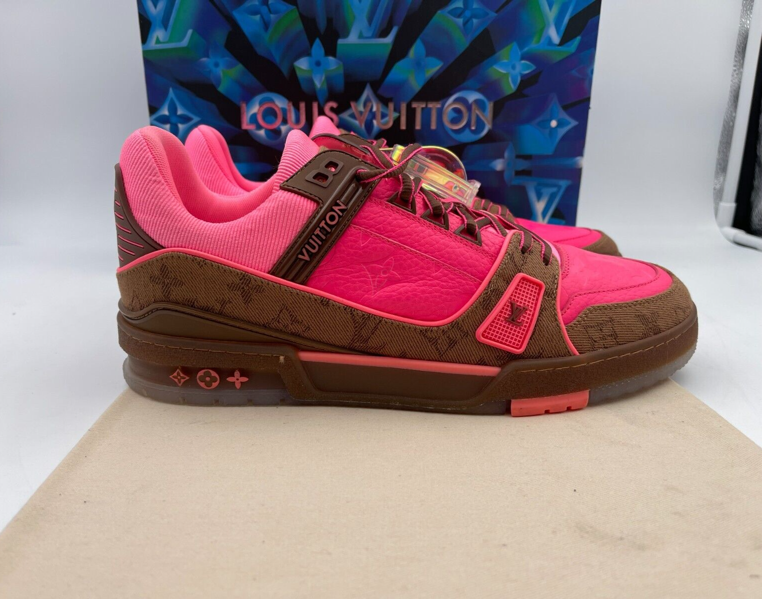 Louis Vuitton LV Monogram Trainer Sneakers in Pink/Coffee Brown Size 10 -  New!