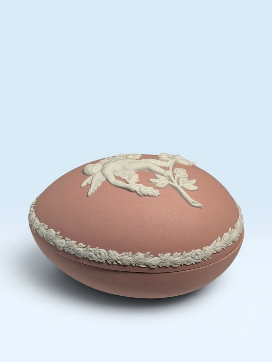 Wedgwood Jasperware PINK Egg Lidded Trinket Box Cherub Cupid Cameo Easter EUC