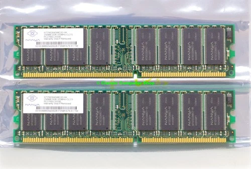 Set 2x Nanya 256MB 512MB kit PC2700 333MHz CL2.5 184-pin DIMM DDR SDRAM
